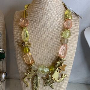 Gold and Pink Charm Necklace